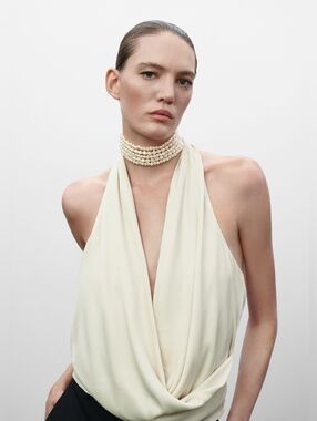 MNG Mango x Jen Ceballos Cream Draped Halter Top 100% Viscose